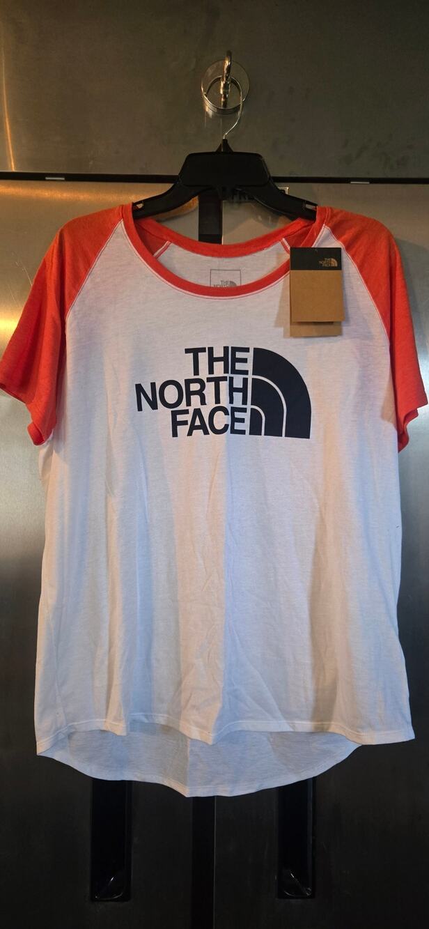 The North Face Women's Half Dome Baseball Tee XL White Orange Raglan NWT